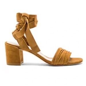 Stuart Weitzman Ankle Wrap Swifty Heels Camel Suede Sandals | Tan Brown Size 10